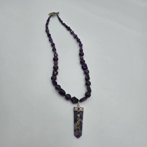 No Brand Jewelry - Amethyst Chakra Pendant Necklace Beads Stone Artsy Whimsy